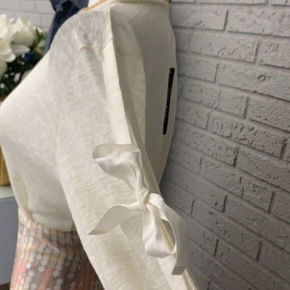 POOF New York Bow Tie Long Sleeve Cream Blouse Size M NWT - Picture 6 of 11